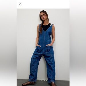 We The Free High Roller Indigo Denim Overalls Jumpsuit S